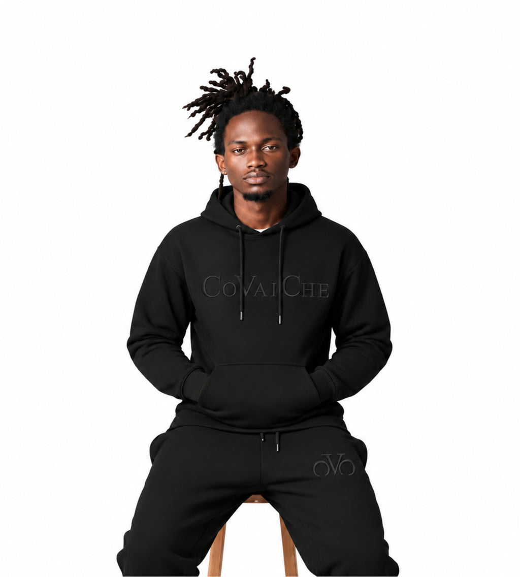 All Black Slimfit Covaiche logo Hoddie Tracksuit