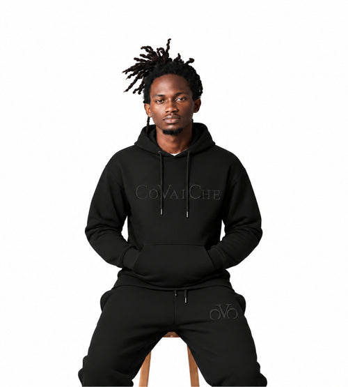 All Black Slimfit Covaiche logo Hoddie Tracksuit