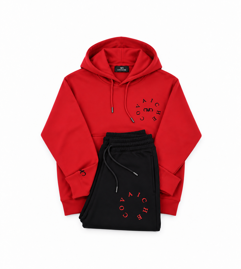 Covaiche Red Black Circle Logo Tracksuit