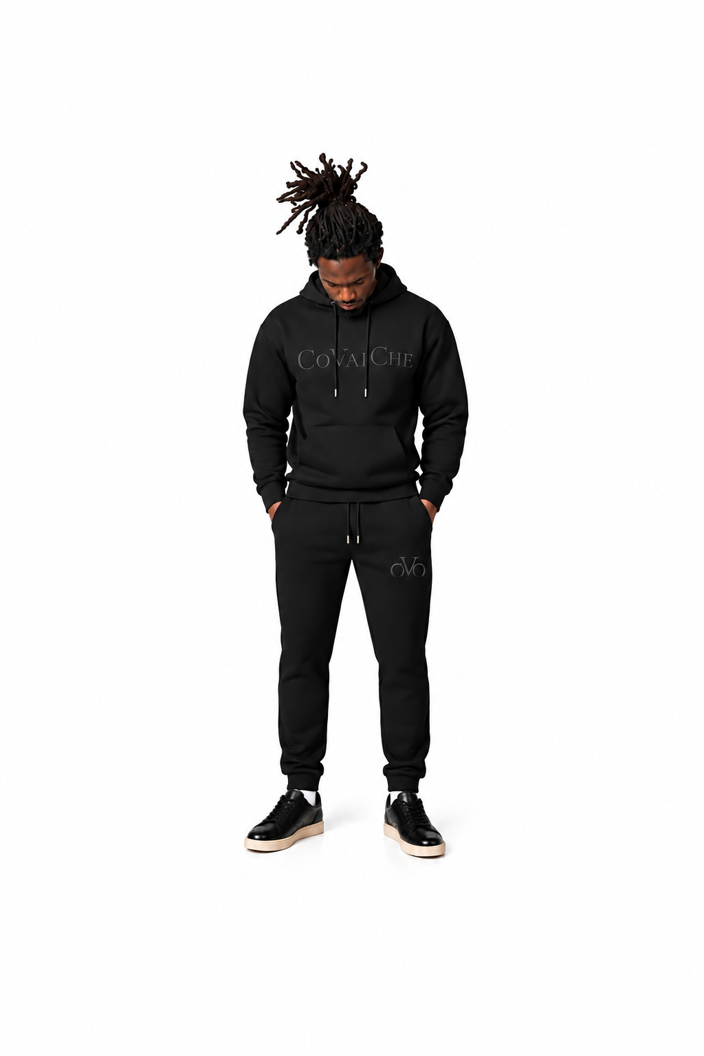 All Black Slimfit Covaiche logo Hoddie Tracksuit