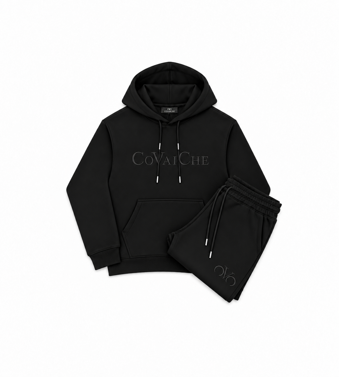 All Black Slimfit Covaiche logo Hoddie Tracksuit